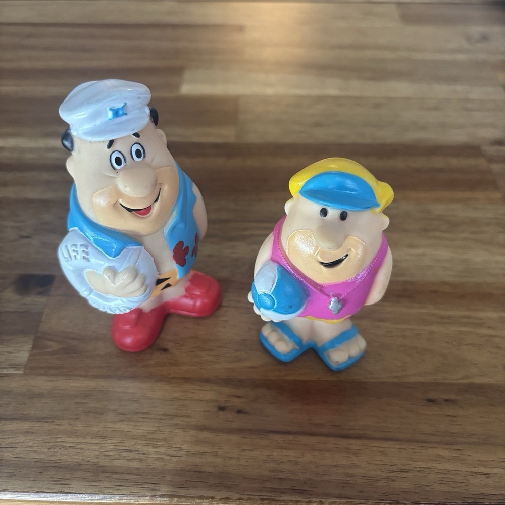 FRED FLINTSTONE BARNEY Vintage 1990 Hanna Barbera Lifeguard Beach Rubber Figures